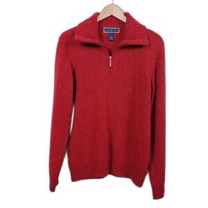 Karen Scott Red Cable Knit Sweater Women Size M Pullover Long Sleeve Quarter Zip